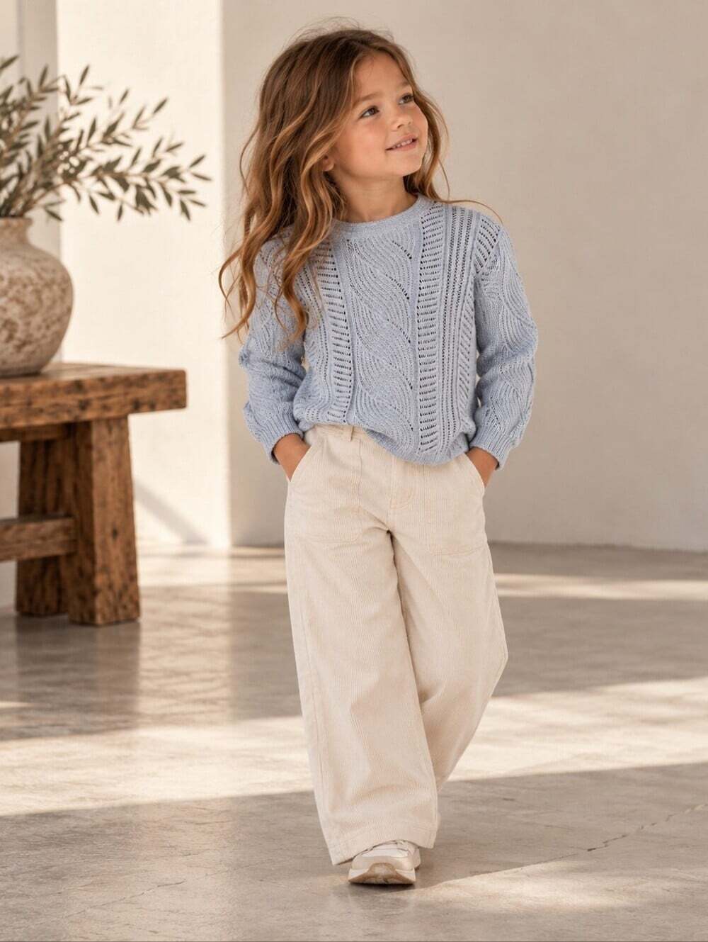 Polo Ralph Lauren Girls Blue Cable Knit Openwork Sweater Size 4 Cotton